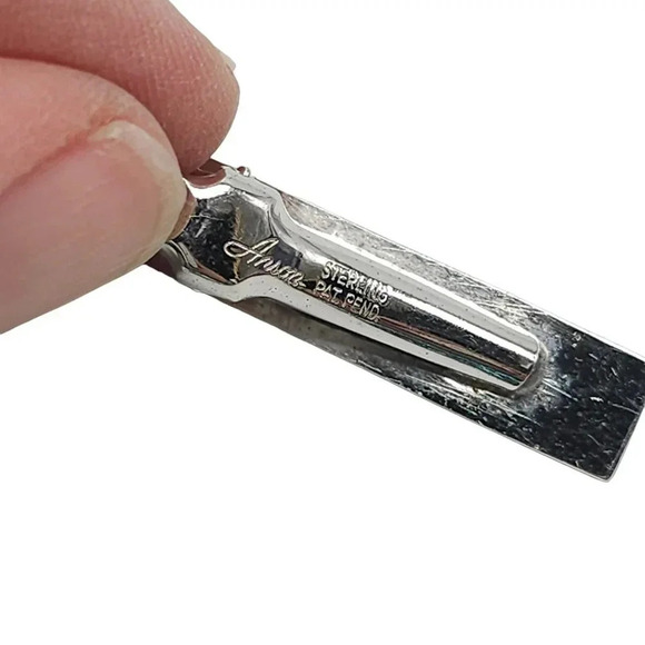 Anson Sterling Silver Textured Tie Bar Vintage Mid Century - Picture 3 of 5